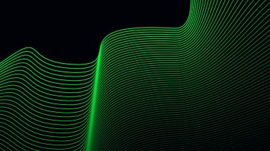 Pürüzsüz Yeşil Eğri Çizgi Şablonu ile Karanlık Arkaplan Fütürist, Zarif ve Teknolojik İlham Veren Desig