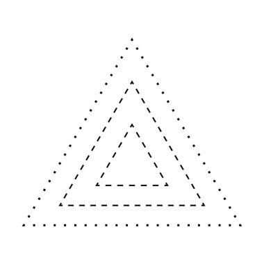 Anaokulu, anaokulu ve Montessori çocukları için vektör illüstrasyonunda hazırlık, çizim ve uygulama faaliyetleri için üçgen şeklindeki kırık çizgi ögesinin izini sürmek