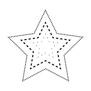 Anaokulu, anaokulu ve Montessori çocuklarının vektör illüstrasyonunda hazırlık, çizim ve uygulama faaliyetleri için yıldız şeklindeki kırık çizgi elementlerinin izini sürmek