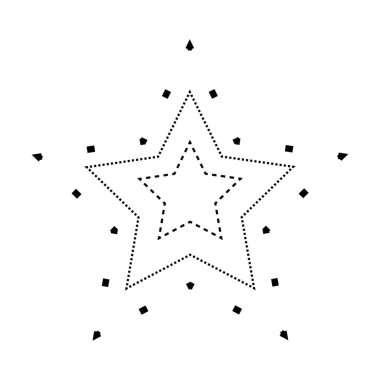 Anaokulu, anaokulu ve Montessori çocuklarının vektör illüstrasyonunda hazırlık, çizim ve uygulama faaliyetleri için yıldız şeklindeki kırık çizgi elementlerinin izini sürmek