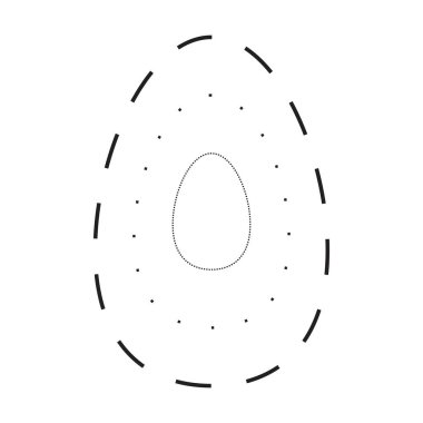 Anaokulu, anaokulu ve Montessori çocuklarının vektör illüstrasyonunda hazırlık, çizim ve alıştırma faaliyetleri için oval şekil sembolü, kesik ve noktalı çizgi elementlerinin izini sürerek