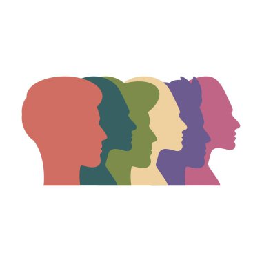 People silhouette, group of young male and female person profile avatar vector illustration