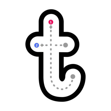 Tracing alphabet letter t lowercase prewriting dotted line element for kindergarten and preschool kids worksheet for handwriting practice activity
