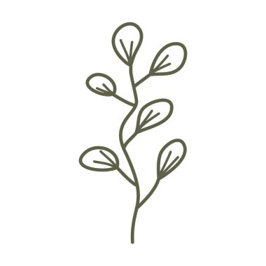 Hand drawn floral plant element, botanical leaves art in a glyph illustration design