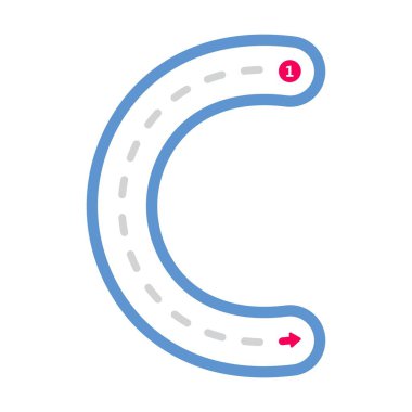 Alfabe harfi C büyük harf. Anaokulu ve anaokulu öğrencilerinin el yazısı çalışmaları için noktalı çizgi ögesi önceden yazılıyor.