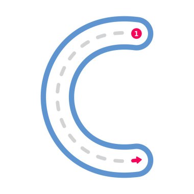 Alfabe harfi C büyük harf. Anaokulu ve anaokulu öğrencilerinin el yazısı çalışmaları için noktalı çizgi ögesi önceden yazılıyor.