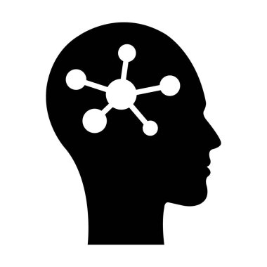 Yapay Zeka, insan yüzünün bilgisayar ve teknoloji silueti çizimi için dijital çipi olan yapay zeka simgesi.