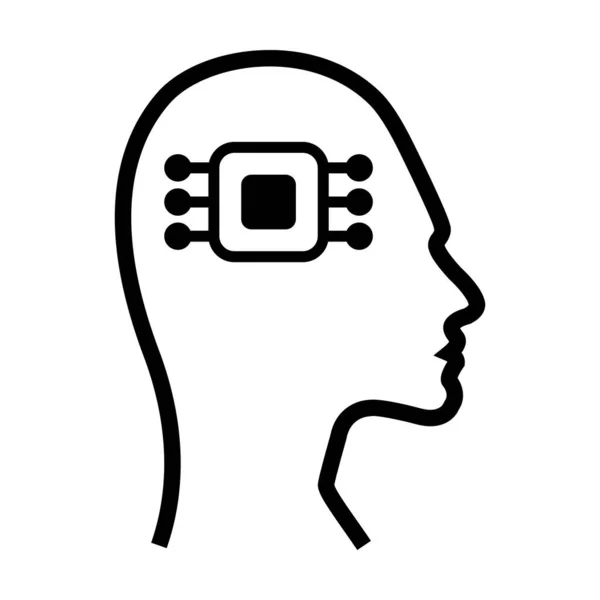 Umělá Inteligence Ikona Lidské Tváře Digitálním Čipem Mozku Pro Ilustraci — Stockový vektor