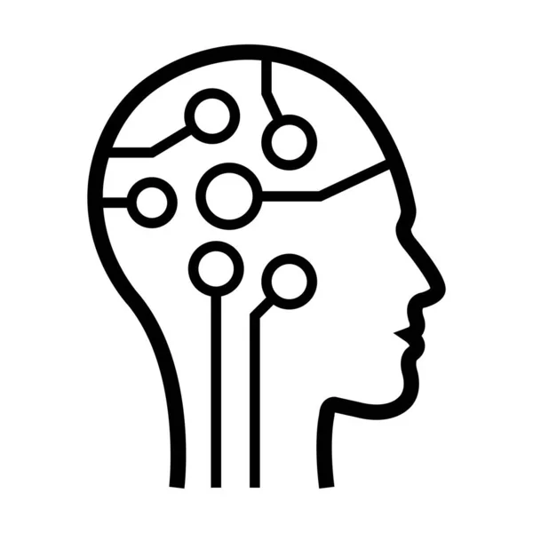 Ícone Inteligência Artificial Rosto Humano Com Chip Digital Cérebro Para — Vetor de Stock