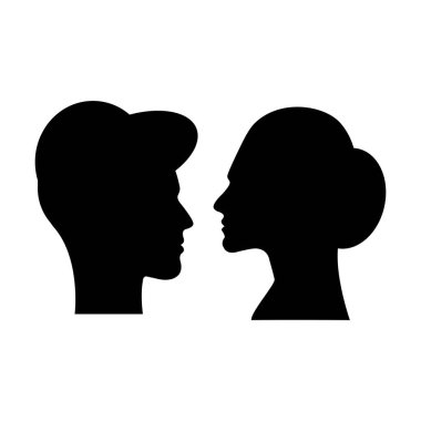 Erkek ve kadın yüz profili siluet vektör simgesi bir kabartma resimde