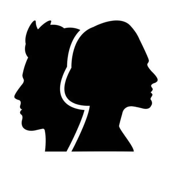Male Female Face Profile Silhouette Vector Icon Glyph Pictogram Illustration — Stock Vector