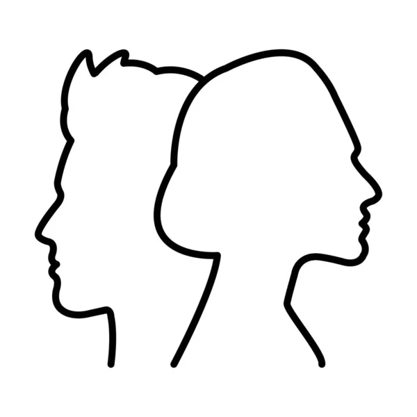 Чоловічий Жіночий Контур Профілю Силует Векторні Значки Ілюстрації Піктограми Гліфа — стоковий вектор