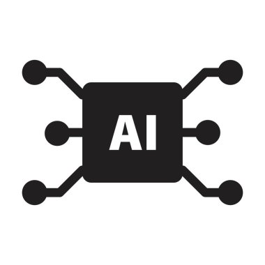 Yapay zeka ikonu bilgisayar ve teknoloji çizimi için dijital mikro çip