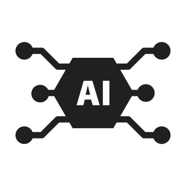 Yapay zeka ikonu bilgisayar ve teknoloji çizimi için dijital mikro çip