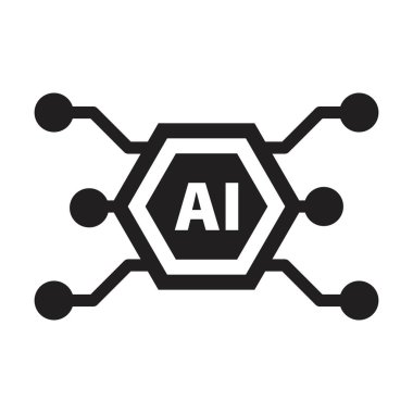 Yapay zeka ikonu bilgisayar ve teknoloji çizimi için dijital mikro çip