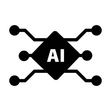 Yapay zeka ikonu bilgisayar ve teknoloji çizimi için dijital mikro çip