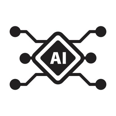 Yapay zeka ikonu bilgisayar ve teknoloji çizimi için dijital mikro çip