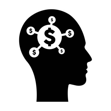 Yapay zeka finansmanı ve para zihin illüstrasyonu için beyin çipi yerleştirilmiş gelecekteki insan profili yüzünde dijital dolar işareti simgesi sergileniyor..