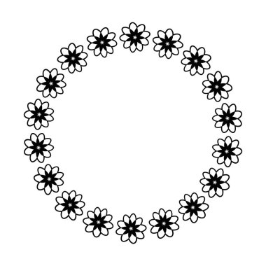Çiçek çemberi sınır tasarımı vektör illüstrasyonunda süsleme için çiçekli çerçeve halkasını yuvarladı
