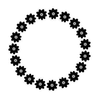 Çiçek çemberi sınır tasarımı vektör illüstrasyonunda süsleme için çiçekli çerçeve halkasını yuvarladı