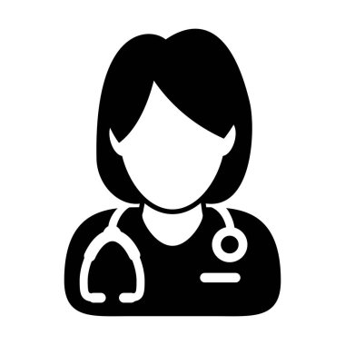 Glyph Pictogram illüstrasyonunda tıbbi danışmanlık için stetoskop kullanan doktor ikon kadın profil avatarı