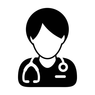 Glyph Pictogram illüstrasyonunda tıbbi danışmanlık için stetoskop kullanan doktor ikon vektör erkek profil avatarı