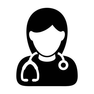Glyph Pictogram illüstrasyonunda tıbbi danışmanlık için stetoskop kullanan doktor ikon kadın profil avatarı