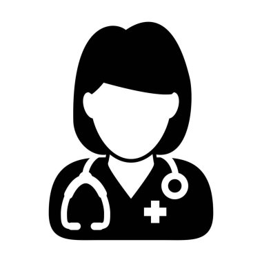 Glyph Pictogram çiziminde tıbbi danışmanlık için stetoskop kullanan doktor ikon kadın profil avatarı