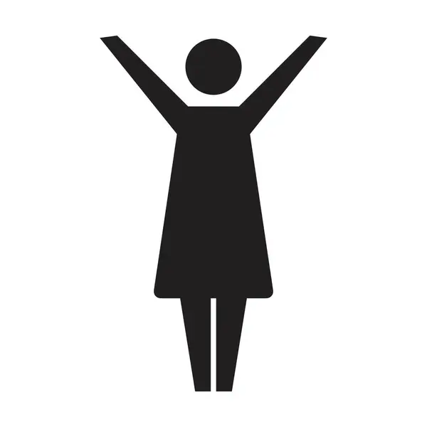 女性アイコンオープンアームベクター グリフピクトグラムイラストレーションで手のシンボルを上げた女性 — ストックベクタ