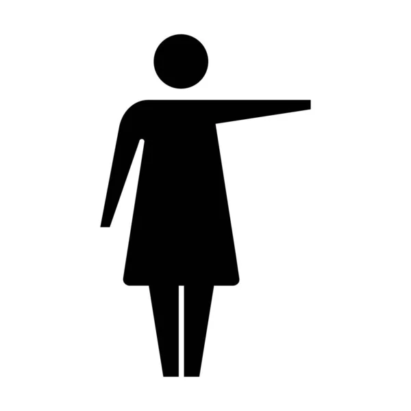 女性アイコンオープンアームベクター グリフピクトグラムイラストで手のシンボルを上げた女性 — ストックベクタ