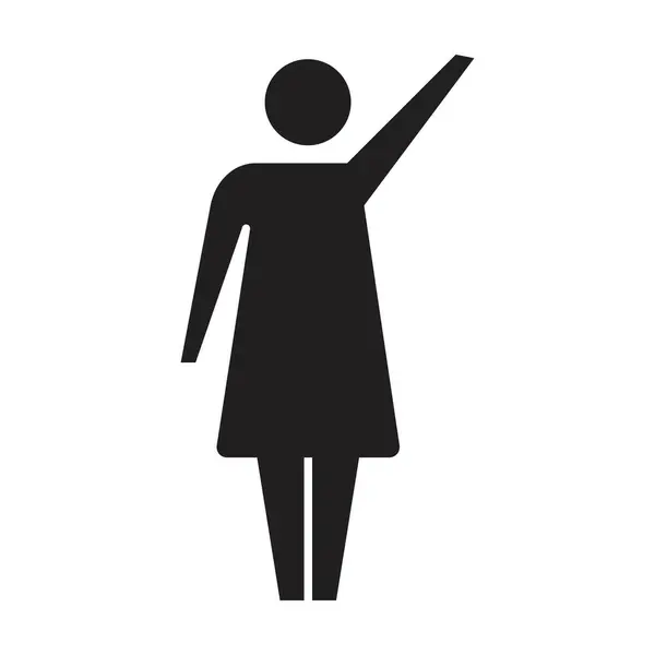 女性アイコンオープンアームベクター グリフピクトグラムイラストで手のシンボルを上げた女性 — ストックベクタ