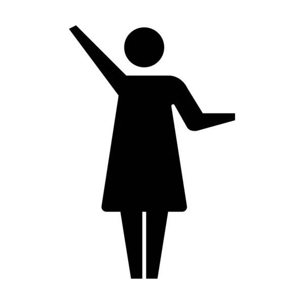 女子图标张开双臂矢量女子与高举的手符号在字形象形文字说明 — 图库矢量图片