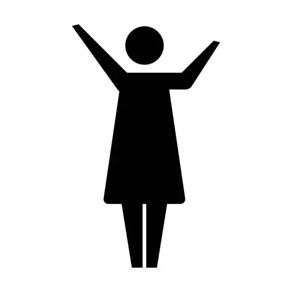 女子图标张开双臂矢量女子与高举的手符号在字形象形文字说明 — 图库矢量图片