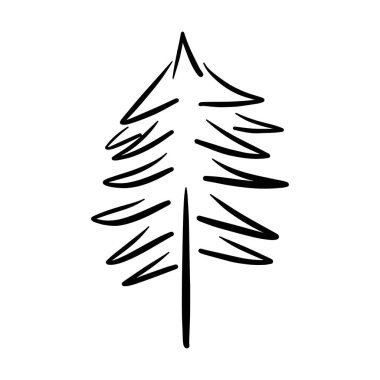 Noel ağacı simgesi, vektör el çizimi Xmas sembolünün web ve yazıcı materyallerinde karşılama ve davet kartları için çizimi