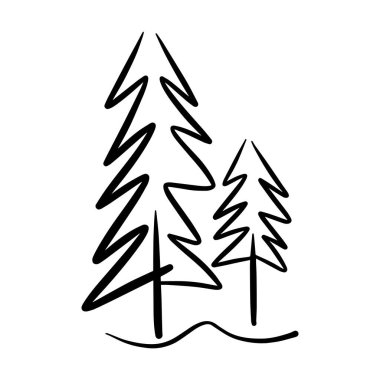 Noel ağacı simgesi, vektör el çizimi Xmas sembolünün web ve yazıcı materyallerinde karşılama ve davet kartları için çizimi