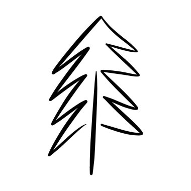 Noel ağacı simgesi, vektör el çizimi Xmas sembolünün web ve yazıcı materyallerinde karşılama ve davet kartları için çizimi