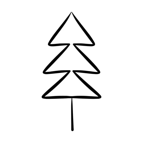 Christmas Tree Icon Vector Hand Drawn Outline Illustration Xmas Symbol — Stock Vector