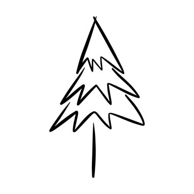 Noel ağacı simgesi, vektör el çizimi Xmas sembolünün web ve yazıcı materyallerinde karşılama ve davet kartları için çizimi