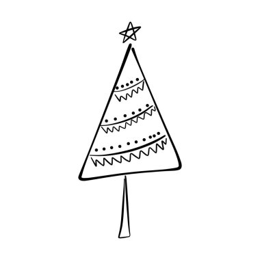 Noel ağacı simgesi, vektör el çizimi Xmas sembolünün web 'de karşılama ve davetiye kartları ve yazdırma materyalleri için çizimi