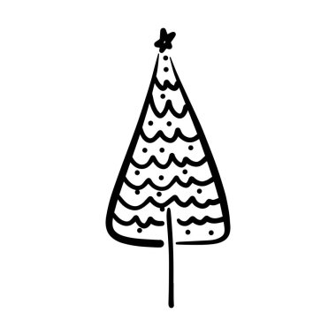 Noel ağacı simgesi, vektör el çizimi Xmas sembolünün web 'de karşılama ve davetiye kartları ve yazdırma materyalleri için çizimi