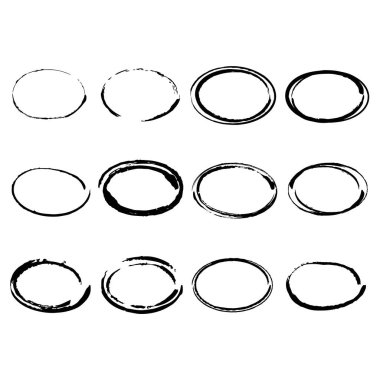 Çerçeve elips, grunge oval outline sınır şekil simgesi, vektör illüstrasyonunda tasarım için dekoratif karalama ögesi