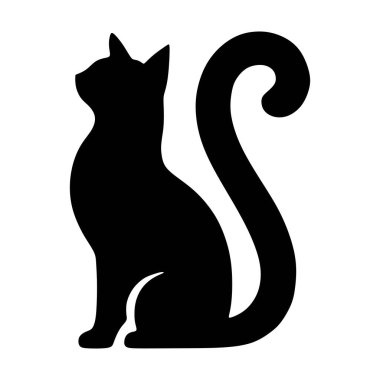 Kedi silueti simgesi, vektör siyah kedi minimumu şekilli kedi klipsi resim çizimi