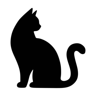 Kedi silueti simgesi, vektör siyah kedi minimumu şekilli kedi klipsi resim çizimi