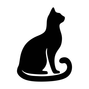 Kedi silueti simgesi, vektör siyah kedi minimumu şekilli kedi klipsi resim çizimi