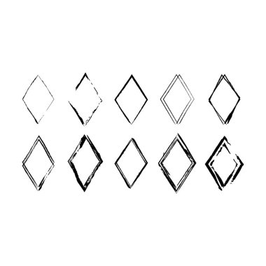 Eşkenar dörtgen doku ögesini çerçevele, ana sınır grunge şekil simgesi, vektör illüstrasyonunda tasarım için dekoratif karalama