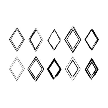 Eşkenar dörtgen doku ögesini çerçevele, ana sınır grunge şekil simgesi, vektör illüstrasyonunda tasarım için dekoratif karalama