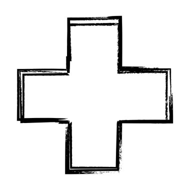 Çapraz doku sembolü ögesi, artı sınır grunge şekil simgesi işareti, vektör gösteriminde tasarım için dekoratif karalama