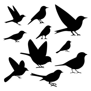 Kuş simgesi, siluet siyah vektör klipsi sanat illüstrasyonu