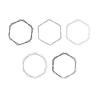 Vektör illüstrasyonunda tasarım için dekoratif klasik karalama için altıgen grunge doku çerçeve çerçeve şekil simgesi