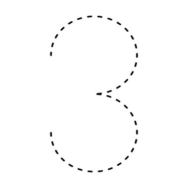 Anaokulu ve anaokulu öğrencileri için el yazısı etkinliği için noktalı matematik çalışma tablosunun 3 numaralı ön yazısının izini sürüyorum.